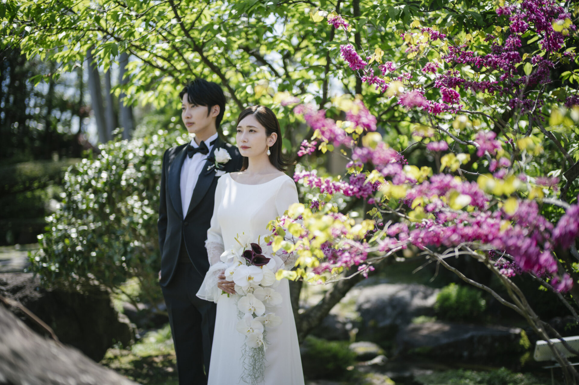 春，庭園，ふたり